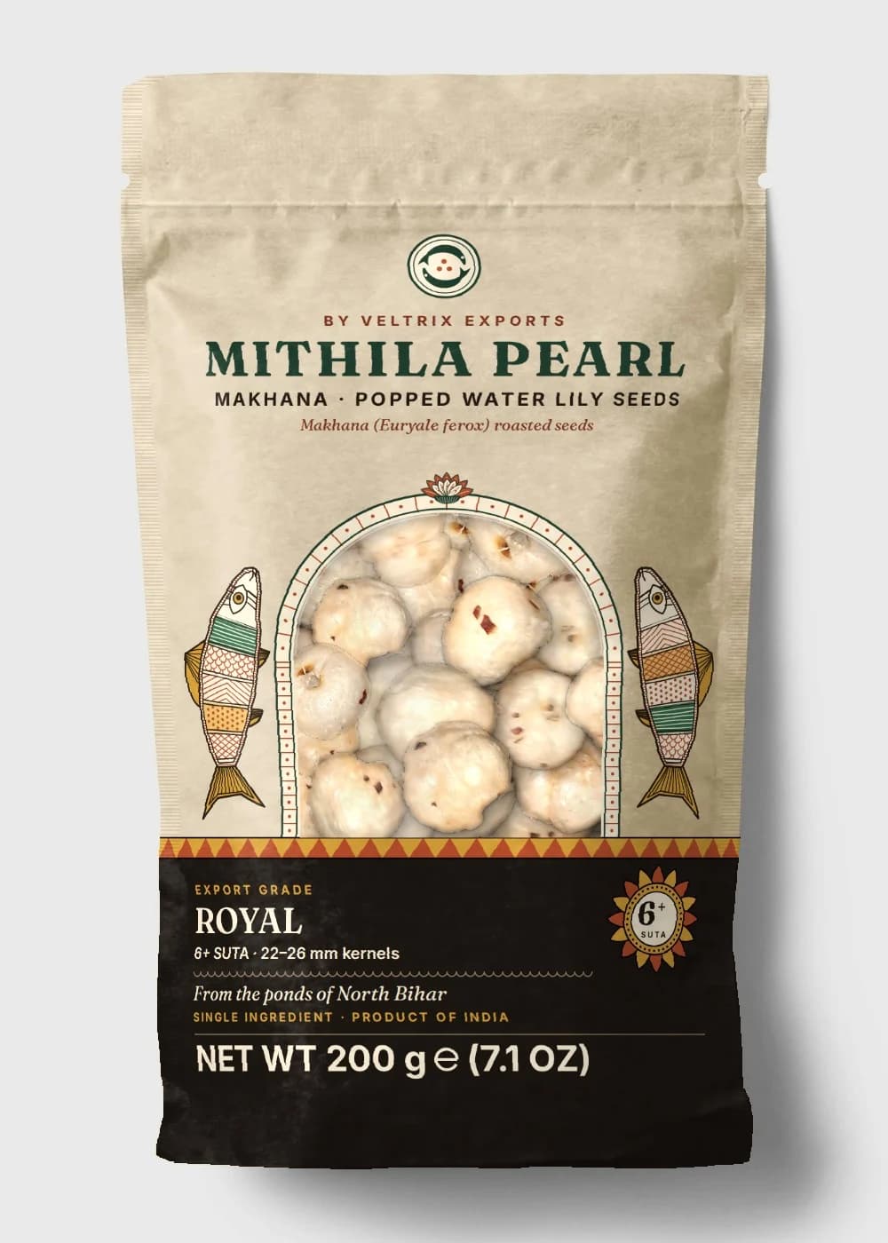 Mithila Pearl ROYAL makhana, 6+ suta grade, pouch design