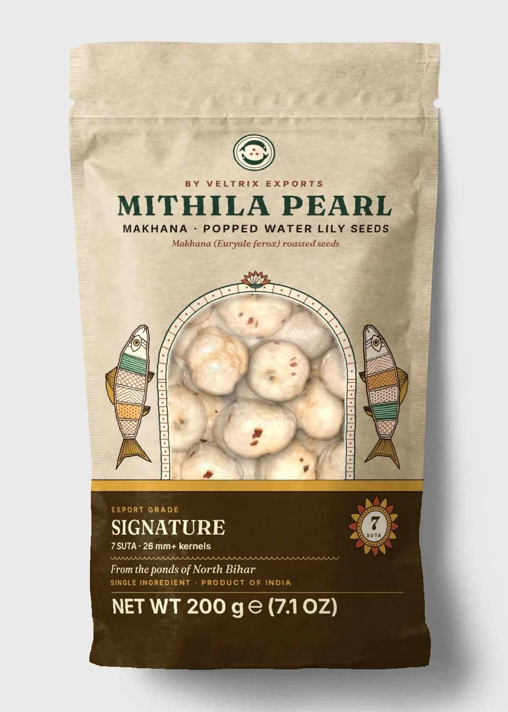 Mithila Pearl SIGNATURE makhana, 7 suta grade, pouch design